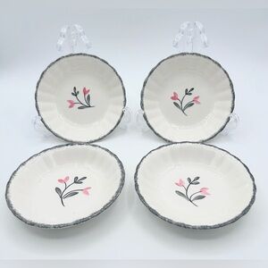 Vintage Floral Fruit Dessert Sauce Bowls Gray Pink Set of 4